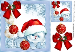 Cute kitty in santa hat with xmas baubles 8x8