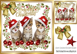 Three cute kitties in santa hats with bow 8x8