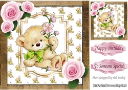 Lovely teddy bear with pink roses 8x8