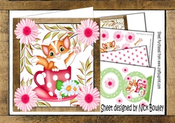 cute kitty in a teacup, with pink flowers 8x8 mini kit