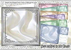 8 Lovely Coloured Ornate corner stacked Card fronts with satin 8x8