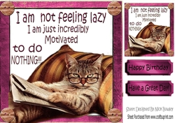 Lazy cat in armchair not motivated (pink) 8x8