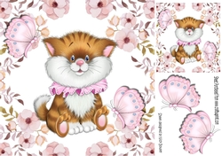 sweet little kitten with butterflies in pink flower frame 8x8