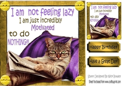 Lazy kitty in armchair not motivated 8x8 (purple)