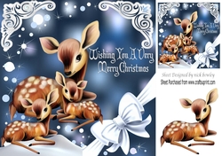 Deer with Baby fawns, pretty corner white bow 8x8