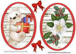 Two lovely toppers of teddy with presents & winter white flowers