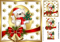teddy with bow and bell and gold stars 8x8