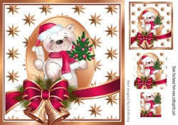 teddy with pink bow and bell and gold stars 8x8