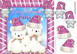 Christmas bears for twins with pink stars (girls) 8x8