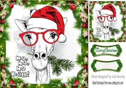 Sketch of a Giraffe in santa hat in festive frame 8x8