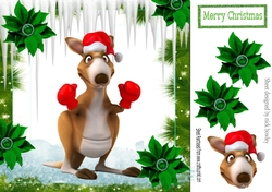 Kangaroo in red santa hat in festive frame 8x8