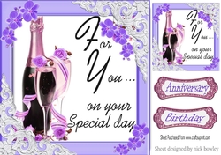 Birthday/Anniversary Champagne & purple flowers 8x8