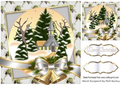 Lovely christmas snow scene with church stacked (silver) 8x8