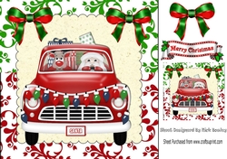 Christmas santa in a car with rudolph and presents (red) 8x8