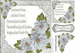 pretty silver corner poinsettias and ornate frame card front with verse 8x8