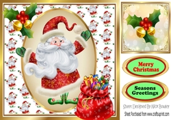 santa with sack of  presents with holly 8x8