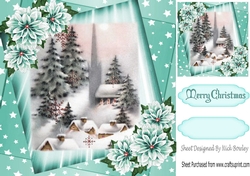 Lovely Winter Scene with stars and flowers 8x8 (turq)