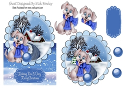 Cute little puppy in scarf in snow scene over the edge topper