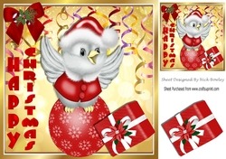 Little Bird in santa hat with bauble 8x8