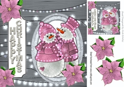 Lovely Illuminated snowmen with fairy lights (pink) 8x8