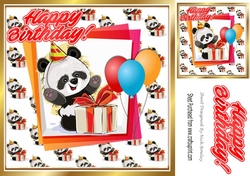 Cute little birthday panda with balloons 8x8