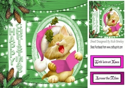 Christmas kitty singing carols in pink santa hat 8x8