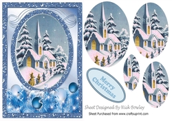 Going to the church on christmas in the snow oval pyramids (blue) A5