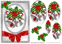 Pretty Christmas bells in silver glitter frame with bow pyramids A5
