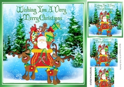 Santa in his sleigh with reindeers in the snow 8x8