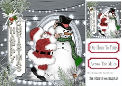 Jolly Santa with snowman illuminated lights 8x8