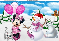 Lovely minnie mouse & friends with happy new year balloons A4