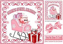 Cute little pink piggy with presents in a sleigh 8x8
