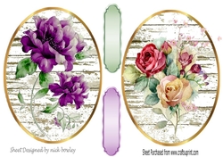 Two lovely floral toppers on white board oval frames
