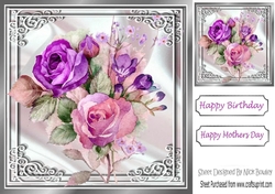 Such Beauty painted coloured flowers on white satin in ornate frame 8x8