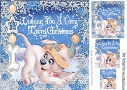 Cute little dog in winter hat with bone 8x8