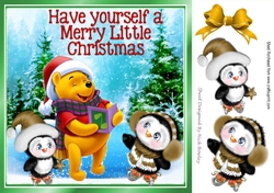 Pooh bear singing carols with cute penguins 8x8