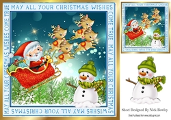 santa in his sleigh flying with reindeers 8x8