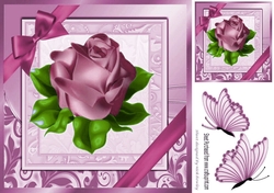 A single pretty pink rose with corner bow in ornate frame 8x8