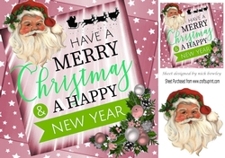 A lovely festive card front with santa and pink stars and verse 8x8