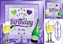 Lovely Birthday celebration card front with wine (purple) 8x8