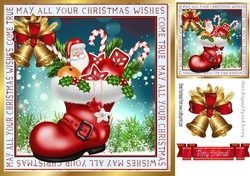 Lovely Christmas santa Boot with bells & holly 8x8