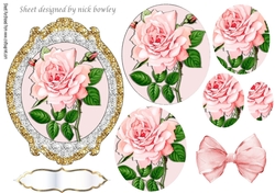 Pretty pink rose with buds in sparkle frame with pyramids