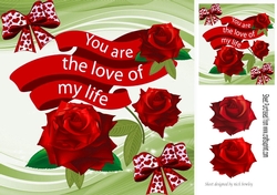 Pretty red rose with love sentiment banner 8x8