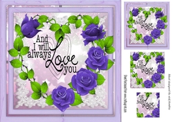 I will always love you with pretty purple rose heart with leaves 8x8