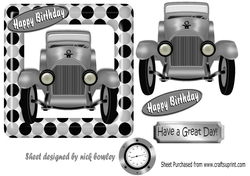 Vintage silver motor car in polkadot frame