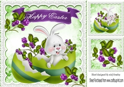 Cute easter bunny in a egg with purple berries 8x8