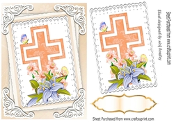 pretty peach cross with daffs and lilac lillies on lace A5