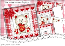 Cute white Hug Me Bear with red heart on lace with bow 8x8 mini kit