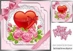 Heart bows and roses on lace  for valentines 8x8