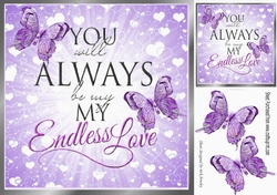 My Endless Love  with script and purple butterflies card front 8x8